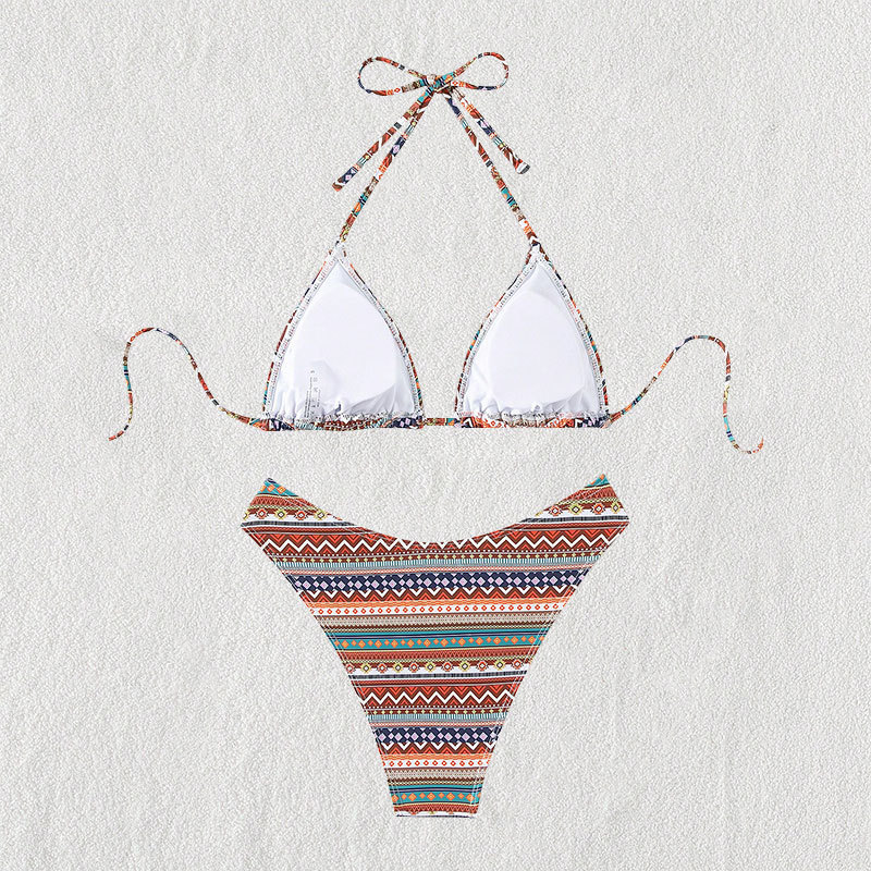 2024 Nieuwe sexy print gestreepte kanten driehoekige bikini strand split badmode voor dames_voghion.com