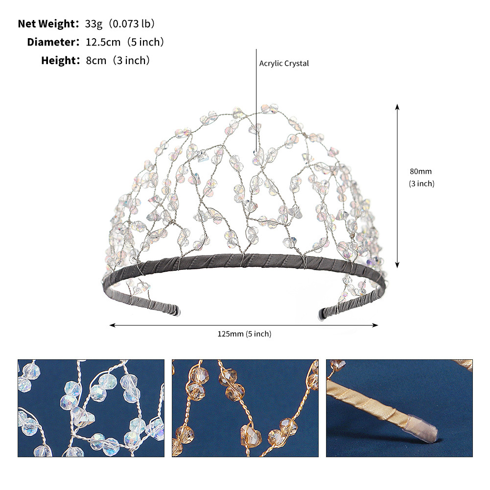 European And American Bridal Wedding Rhinestone Headband Hand-woven Headwear Crystal Crown Mesh Headband Hairband