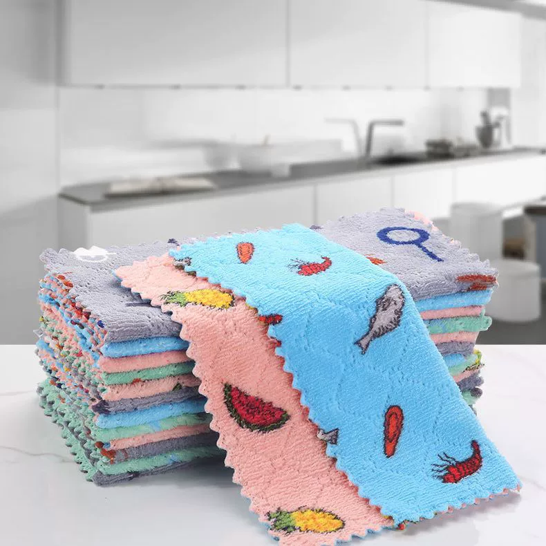 Double-Layer Coral Velvet Dishcloth, Super Absorbent, Thickened, Multiple Sizes