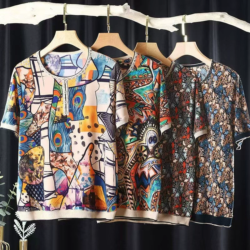 Летняя футболка большого размера для мам, новинка 2026 года, модный топ с коротким рукавом для женщин среднего возраста, свитшот для бабушек