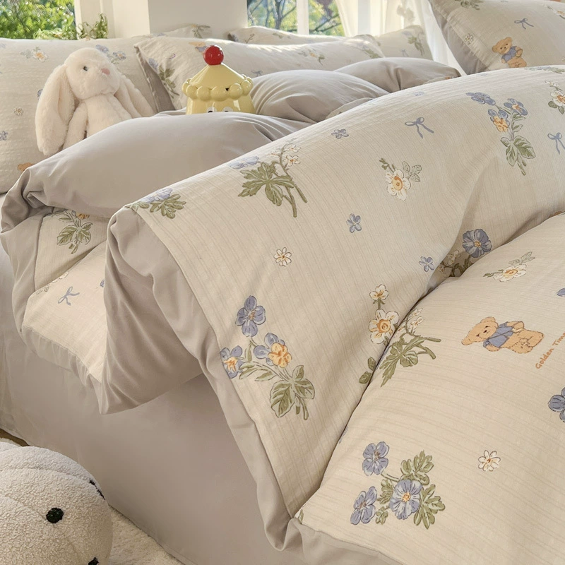 Duvet cover set double-layer, student bedding 3/4-piece — floral designs, multiple sizes