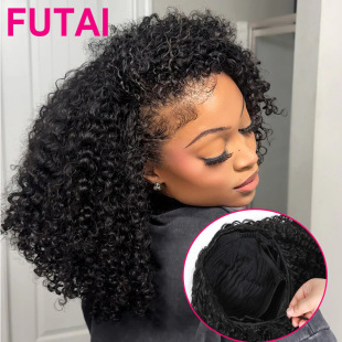 Foreign Trade New Half Wig Kinky Curly Headgear Pure Human Hair Headgear Wear Go Amazon Hot Sale