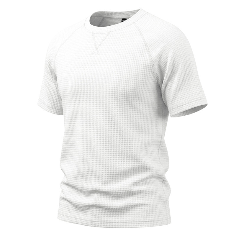 Men's Waffle Knit Short Sleeve T-Shirt, Breathable Textured Cotton-Like Fabric, Relaxed Fit Casual Tee For Summer_viptrois.com