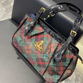 土星托特包中古包格纹腋下包女高级感2025新款单肩包