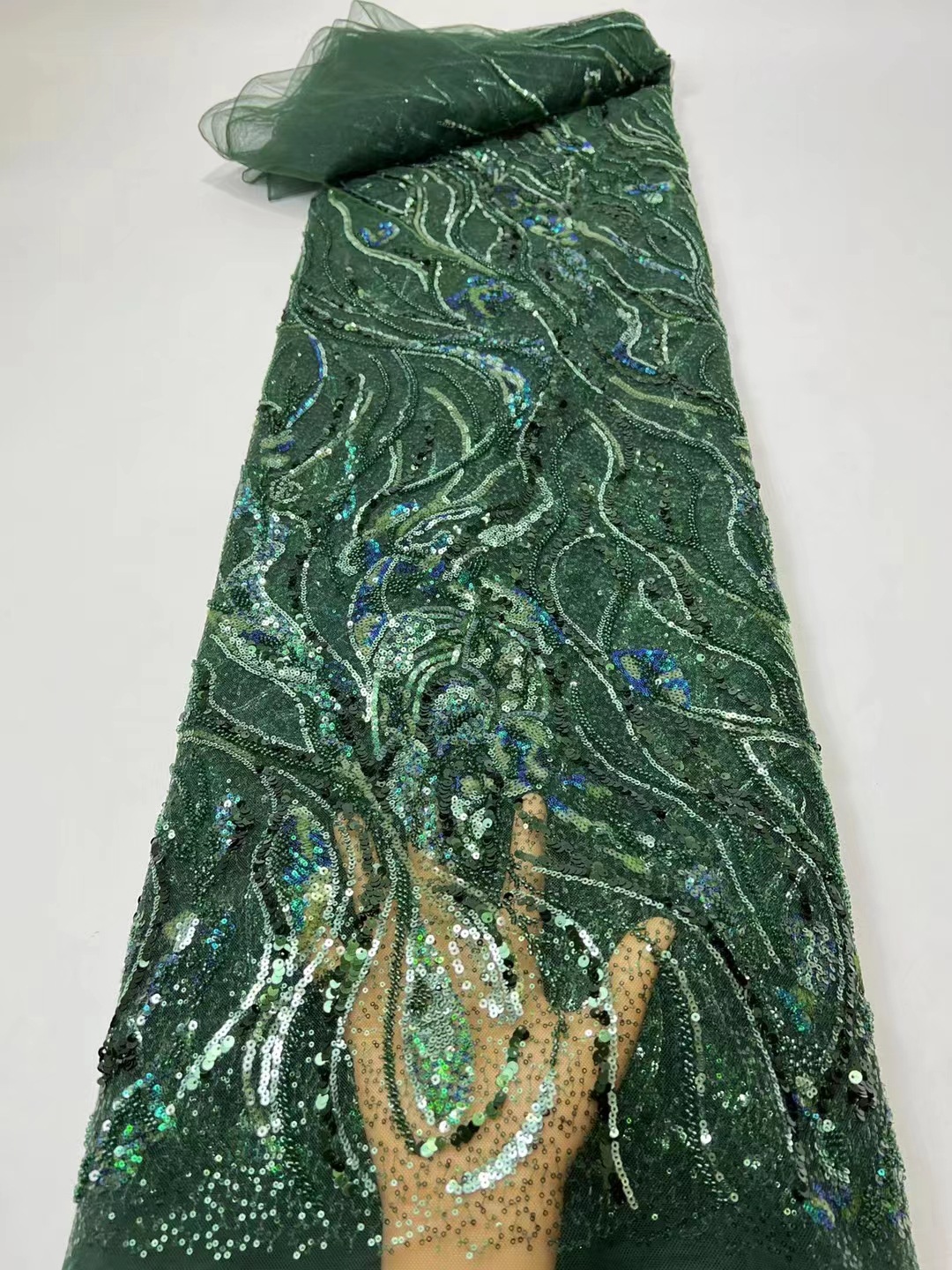 Con lentejuelas bordado tela de gama alta cheongsam rendimiento vestido bordado tela encaje tela JX2768