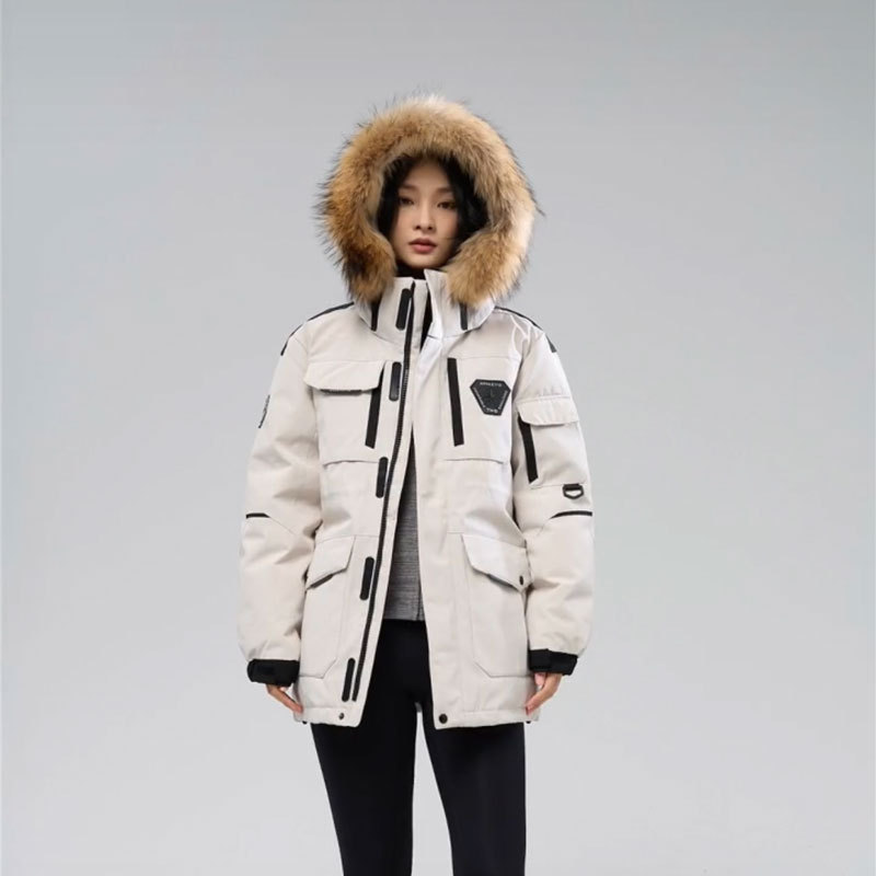 South Korea Runningman Outdoor Tooling Couple Down Jacket Women's Parker Men's Mid-length Thickened Ski Jacket for Winter