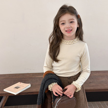 艾摩贝贝2025秋季新品中大女童宝宝韩版甜美立体花边长袖打底衫