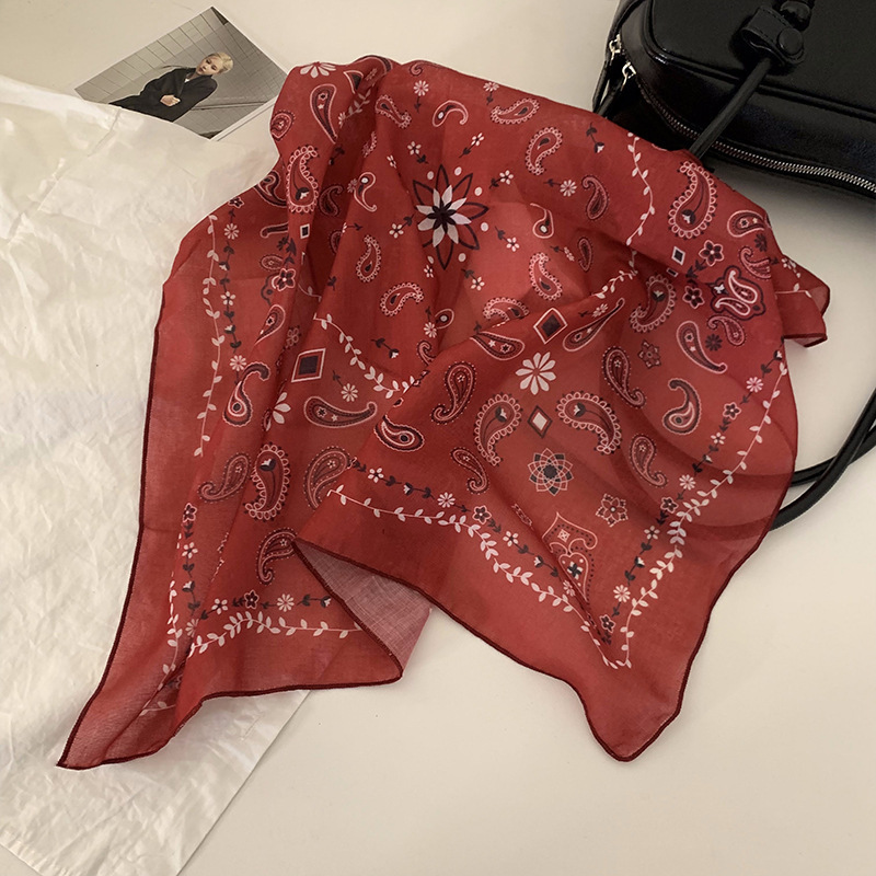 綿とリネンの夏の韓国の小さな正方形のスカーフ、女性用のフランスの芸術的な薄いシルクスカーフ、カシューナッツの花のスカーフ、髪を飾るネッカチーフ|undefined