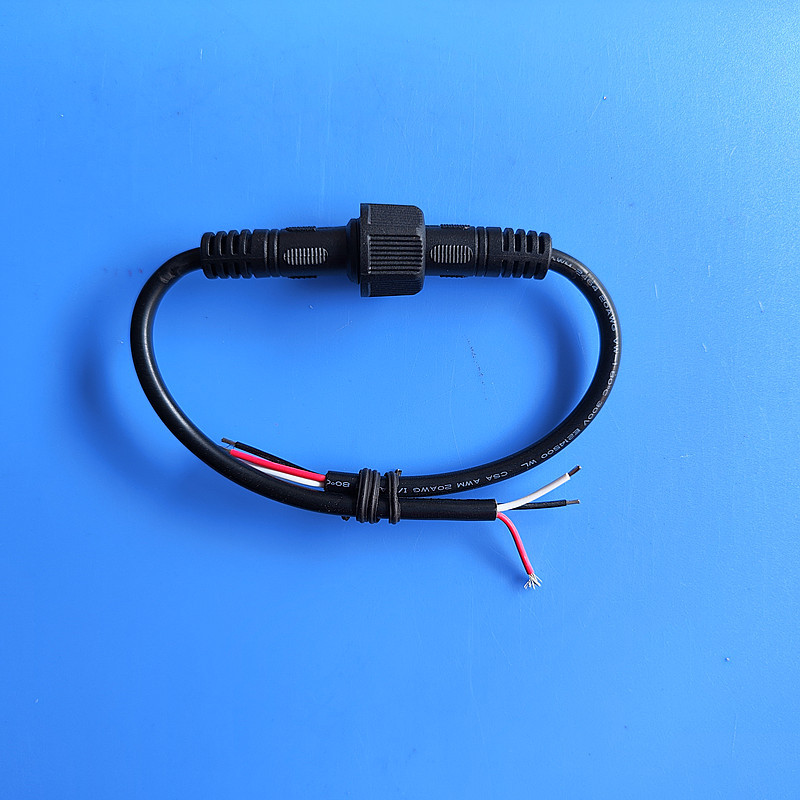 M10防水插头电源线 户外公母对插3芯线 黑色防水护套电源线