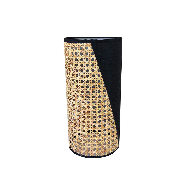 Fábrica directa tela de ratán tejido lámpara de mesa cubierta hexagonal rejilla real ratán PVC pantalla lámparas de iluminación