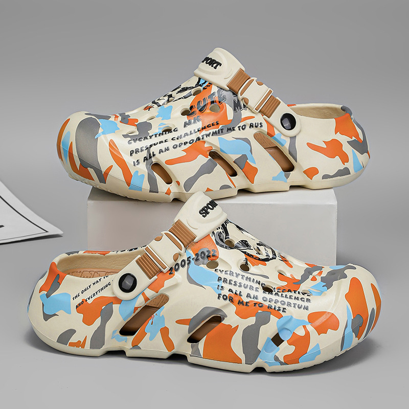 Zapatos con agujeros para hombres nuevo estilo verano al aire libre graffiti Baotou sandalias antideslizantes EVA pisando la mierda sandalias y zapatillas Sandals