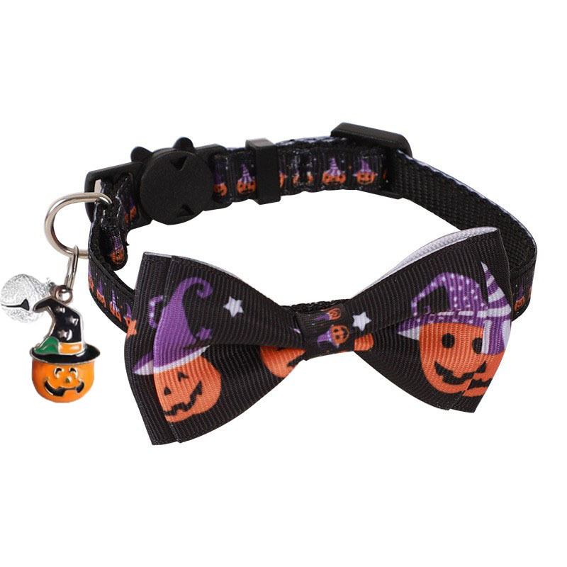 Collar de mascota nuevo para Navidad y Halloween, collar de tela para gatos con lazo y cascabel para gatitos