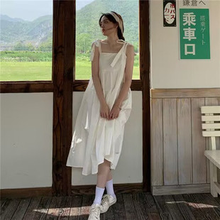 White Slip Skirt Summer 2024 New Style Fresh Style Bow Lace Mid-length First Love Skirt Dress for Women