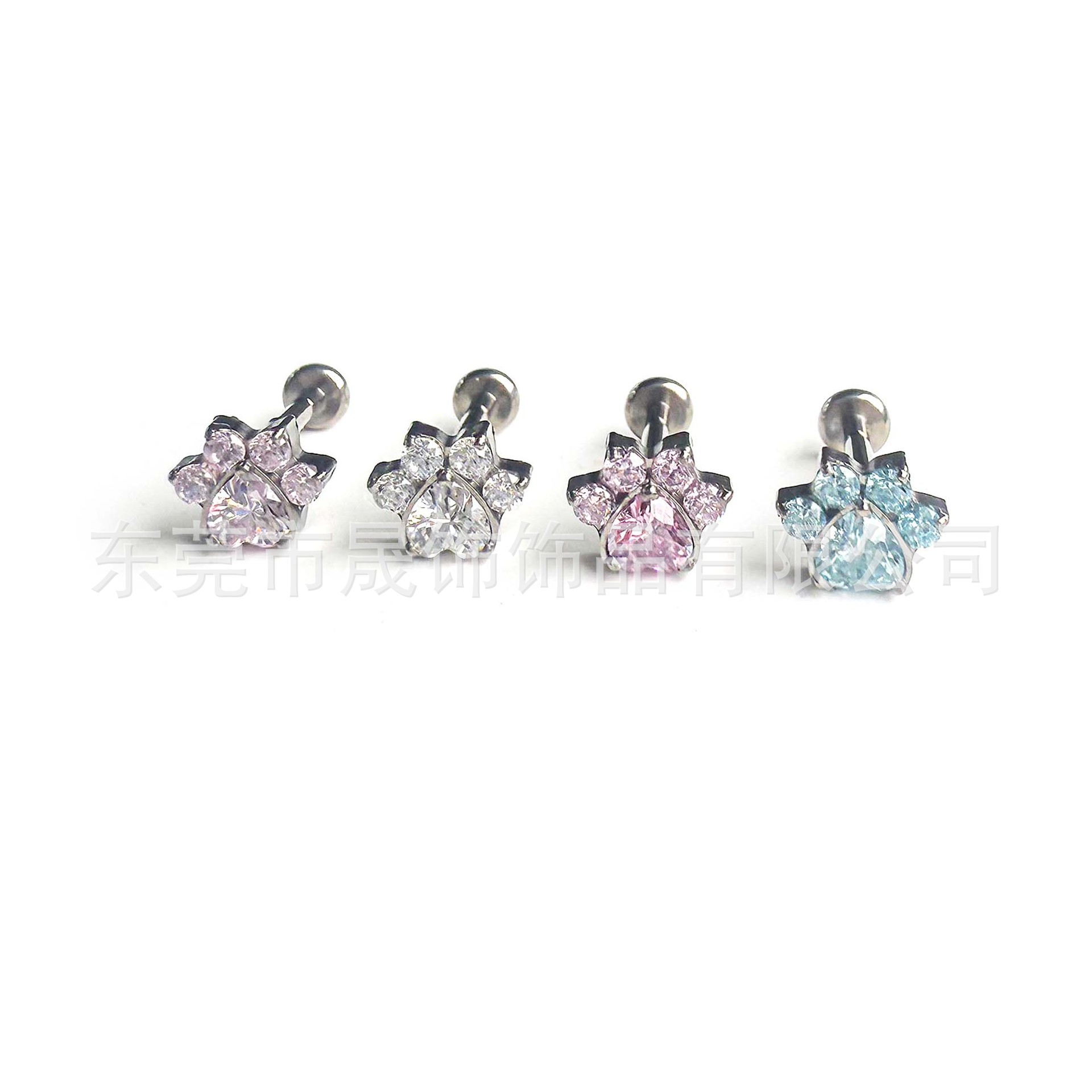 F136 Titanium 满 Diamond 桃 Heart Cat Paw Studded Cubic Zirconia Ear Stud G23 Implant Grade Titanium Labret Stud 人体 Piercing Jewelry Helix Cartilage Stud