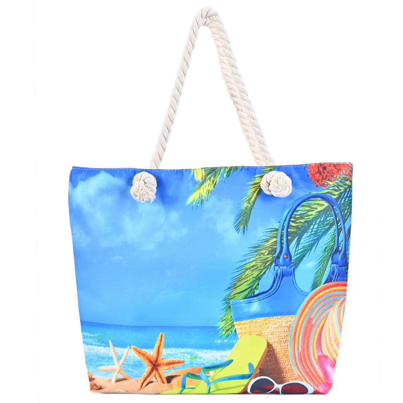 Women's Large Canvas Color Block Vacation Beach Square Zipper Shoulder Bag Tote Bag display picture 4