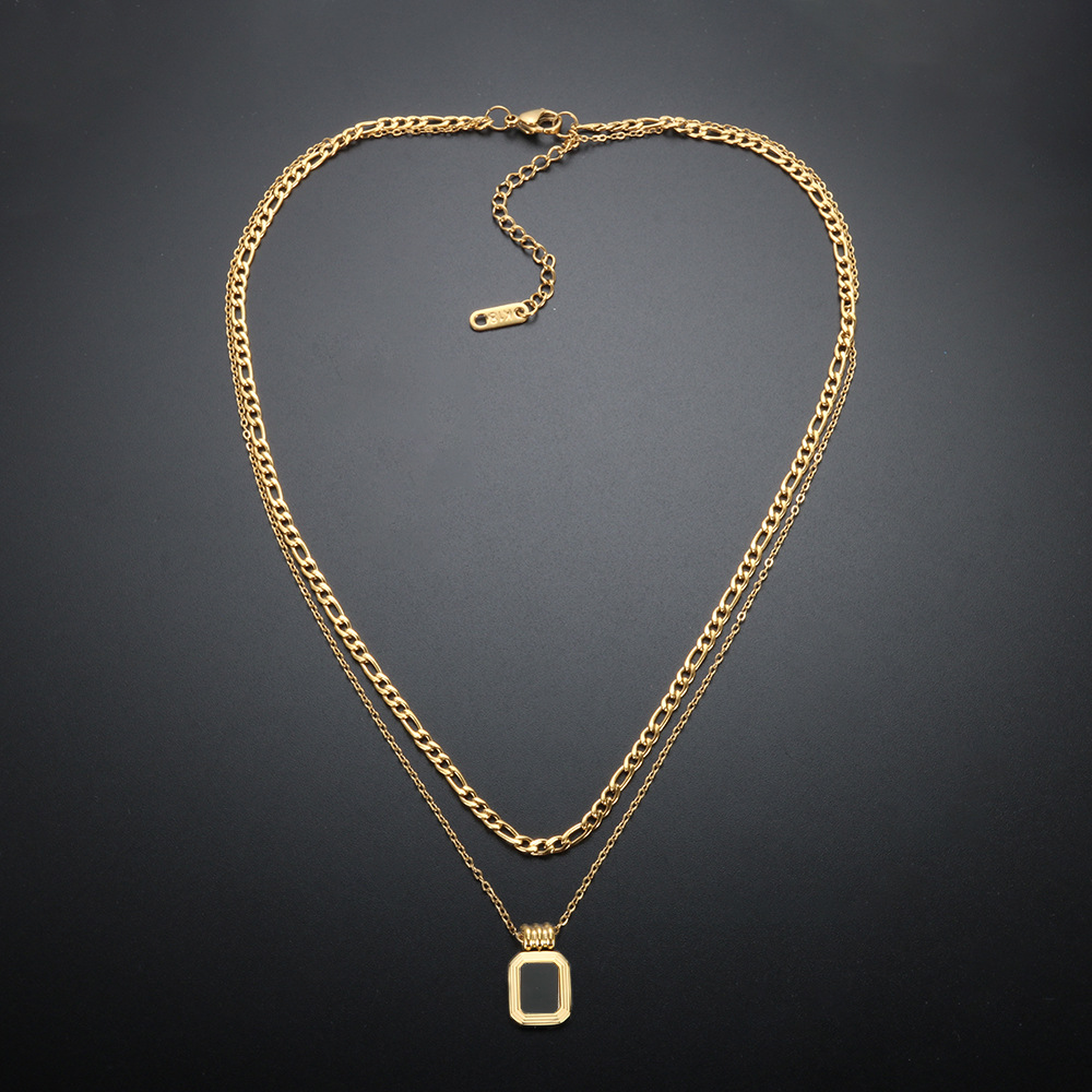 1 Piece Retro Square Titanium Steel Plating Layered Necklaces_colorza_5