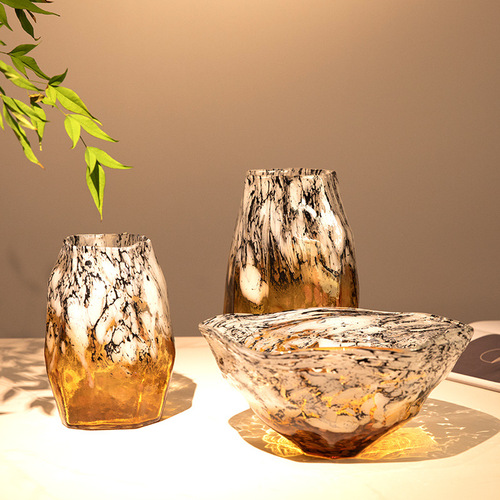 Irregular gradient spot black glass vase fruit bowl arrangement floral decoration home model room display ornament