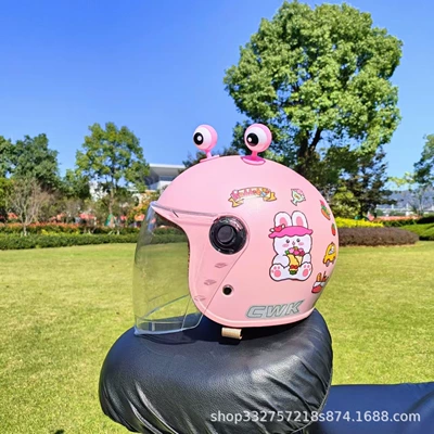 New national standard 3C certification Motosiklet kaskı (dəbilqə) - pink-flower-rabbit-transparent-long-mirror-pink-eyes-3c-children-1-5-years-old-wl07