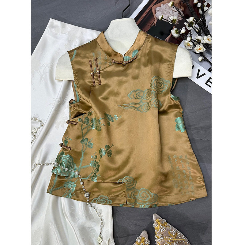 801  新中式真丝老缎提花斜襟盘扣马甲女，S M L XL，不退不换！|undefined