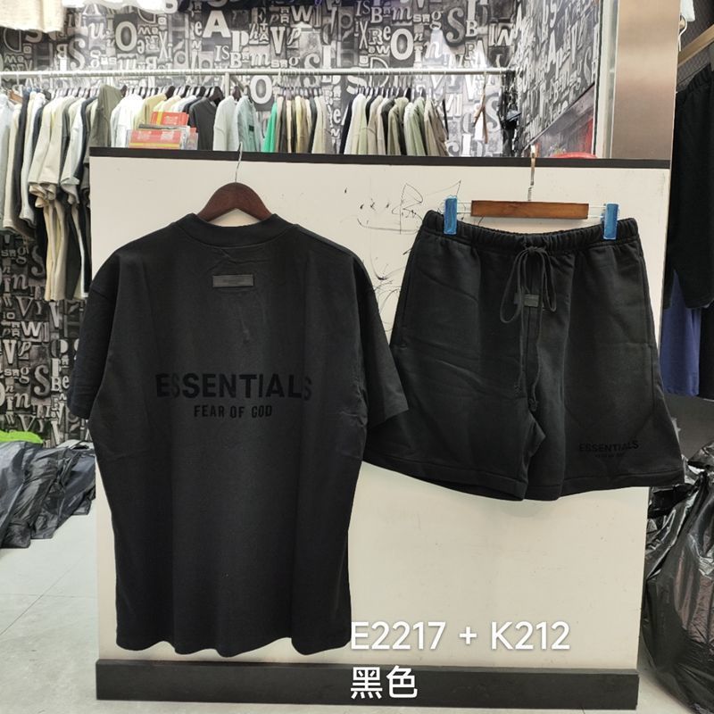 FOGESS Camiseta de cuello redondo, manga corta, camiseta de cuello de terry, pantalones cortos, set suelto, moda masculina, juventud, 18 - 24 años