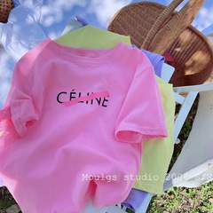 Cotton 2024 New Children's Summer Clothes Korean Style Letter Loose Short Sleeve T-Shirt for Girls and Boys