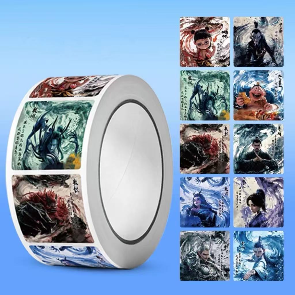 Nezha roll roll calcomanías ins estilo explosivo de alto valor lindo decoración dibujos animados anime cinta divertida y calcomanías selladas para estudiantes