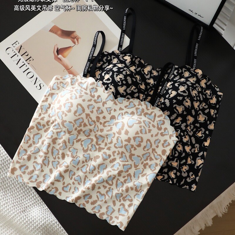 Leopard Print Wireless Bra Popular Letter Strap Sexy Hot Girl Seamless Vest No Bra Sports Suit for Women