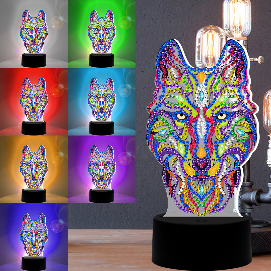 Fábrica directa pintura de diamante perimetral perforado a mano colorido recarga de forma especial placa de lámpara 5D modelado de lámpara de noche personalizado