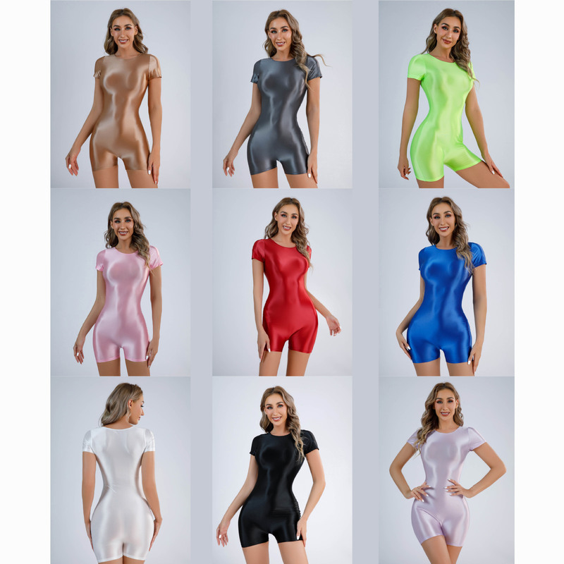 Shiny and Silky Seamless Front-Panel Shorts Bodysuit, Tight-Fitting European and American Style, Sexy Plus-Size Cross-Border Hot Item 9026