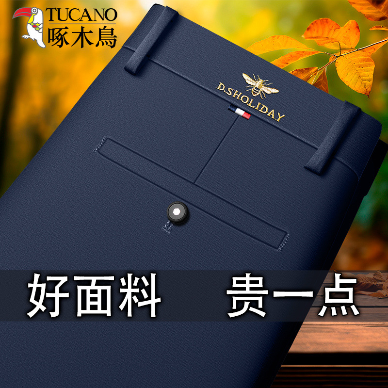 Woodpecker Men's Spring and Summer New High-end Western Pants Loose Straight High Stretch Anti-wrinkle Non-ironing Middle-aged and Elderly Casual Pants