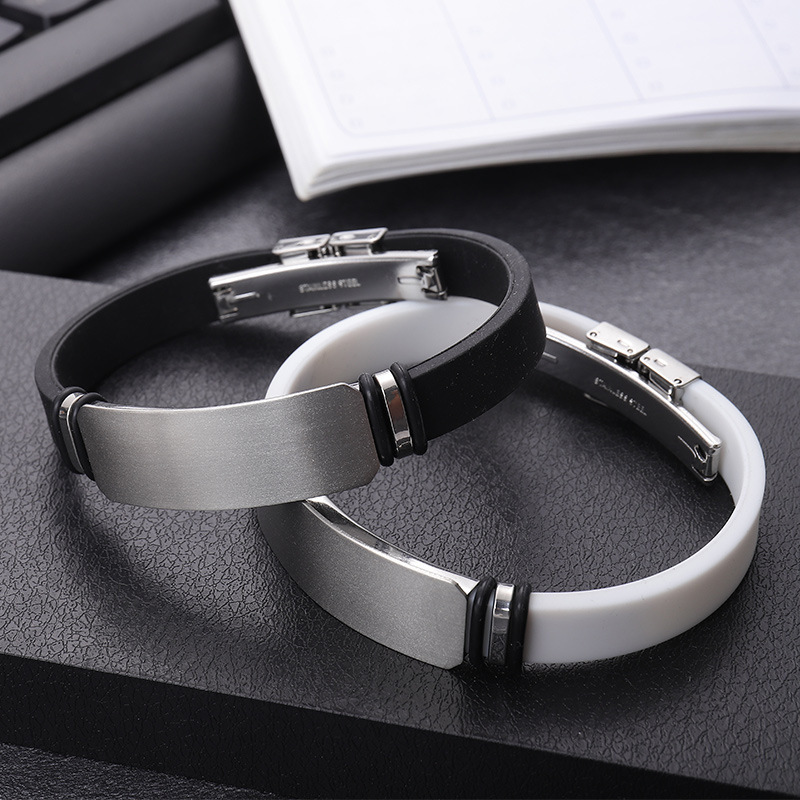 Spot wholesale smooth titanium steel personality lettering Sports Basketball Men's bracelet silicone stainless steel couple bracelet