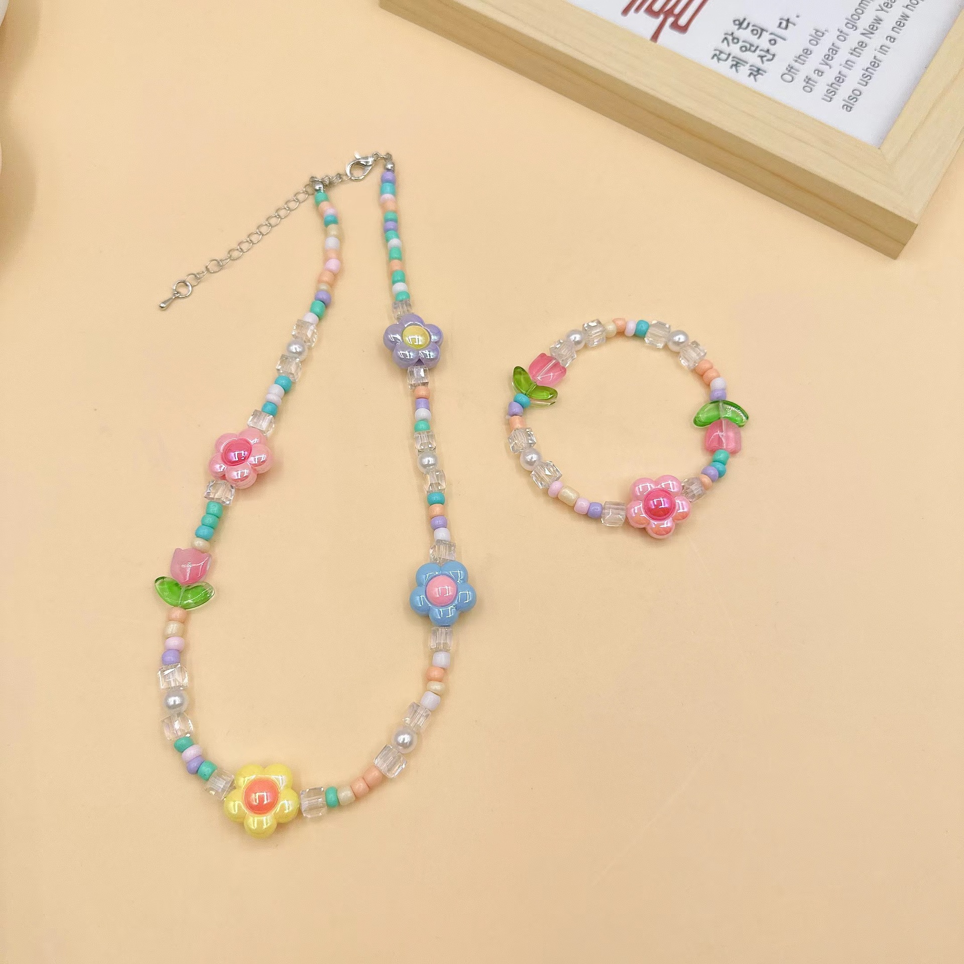 Fresh rainbow necklace and bracelet