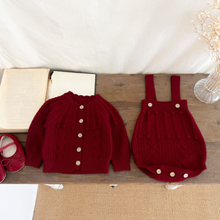 Baby Autumn Clothing 2025 New Knitted Jacket for Baby Girls, Versatile Princess Woolen Cardigan Sweater Two-Piece Set