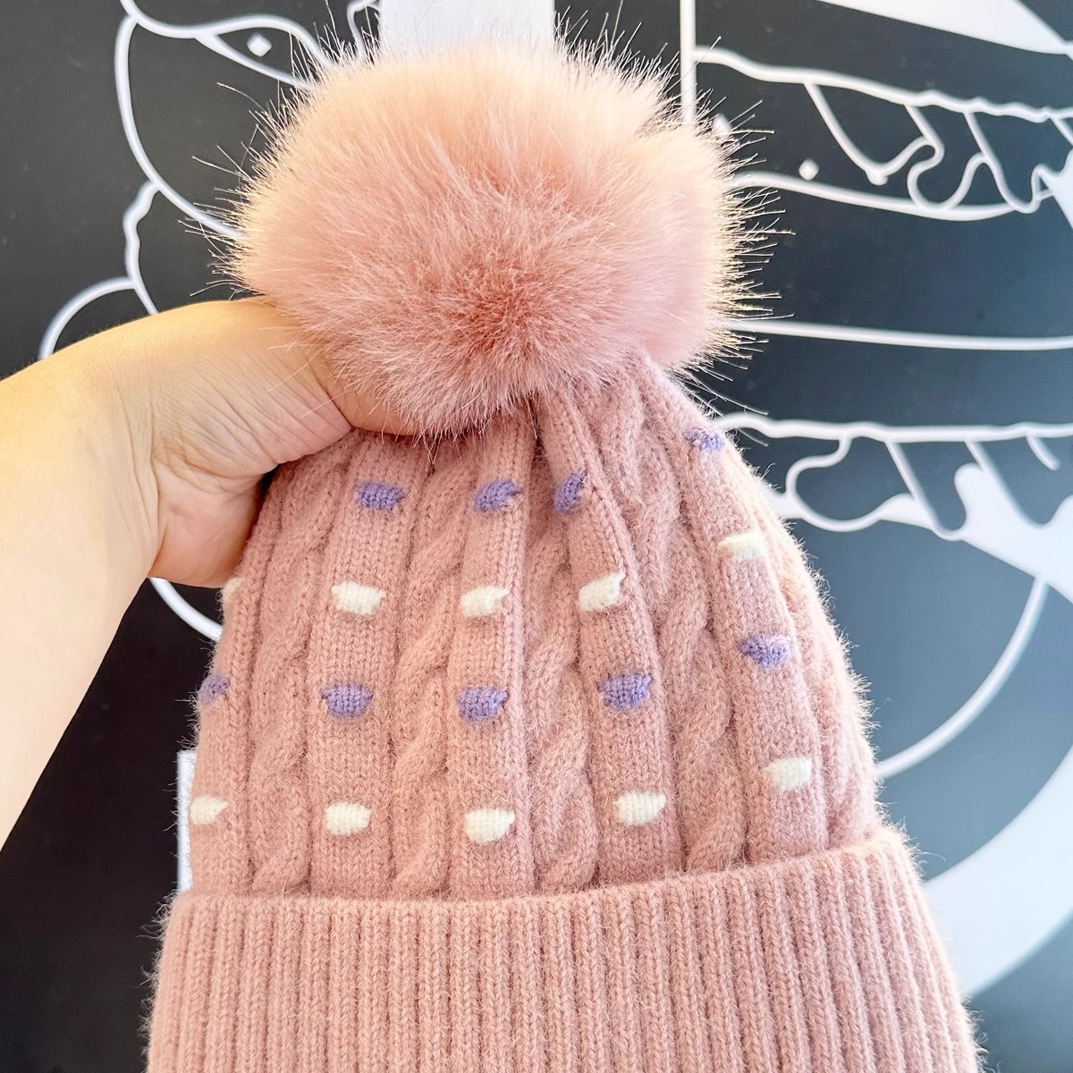 Cappello invernale da uomo e da donna in lana, caldo, spesso, con fodera in pile, alla moda, versatile, all'ingrosso, a pois, in maglia jacquard._voghion.com