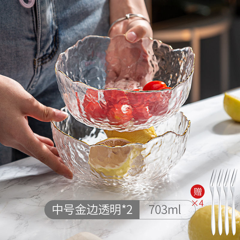 透明玻璃碗盘家用水果沙拉碗单个ins网红学生泡面创意耐热碗餐具|undefined