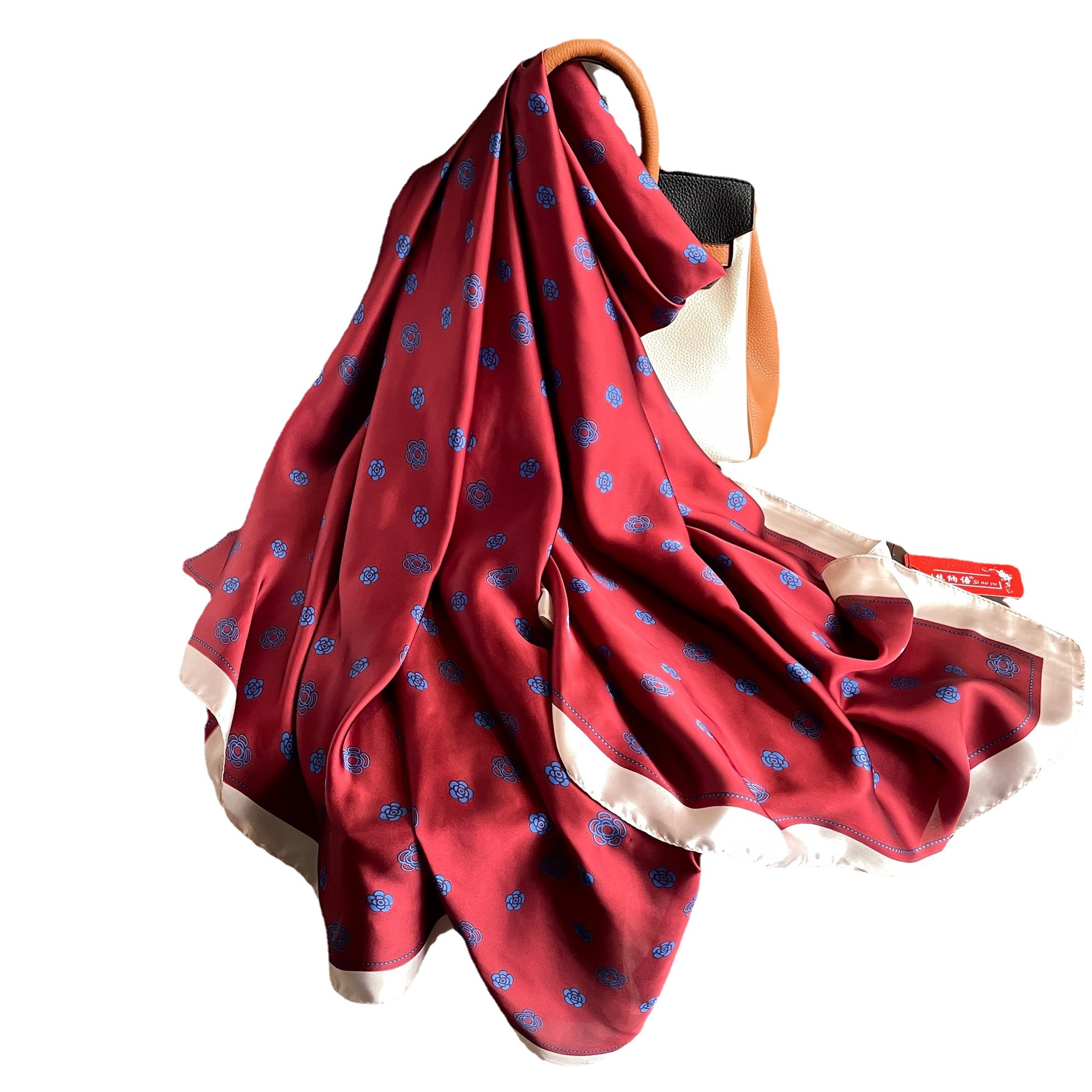 Seda artificial Rosa pequeña flor impresa bufanda de viaje de las mujeres protector solar playa toalla chal primavera y verano ligero bufanda grande