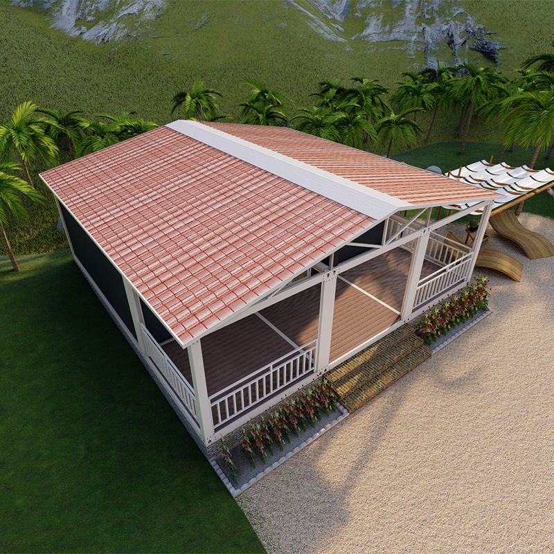 Casa de paneles de contenedores agudo con decoración de pared cortina de vidrio Casa de contenedores Casa móvil Oficina Residencial Temporal