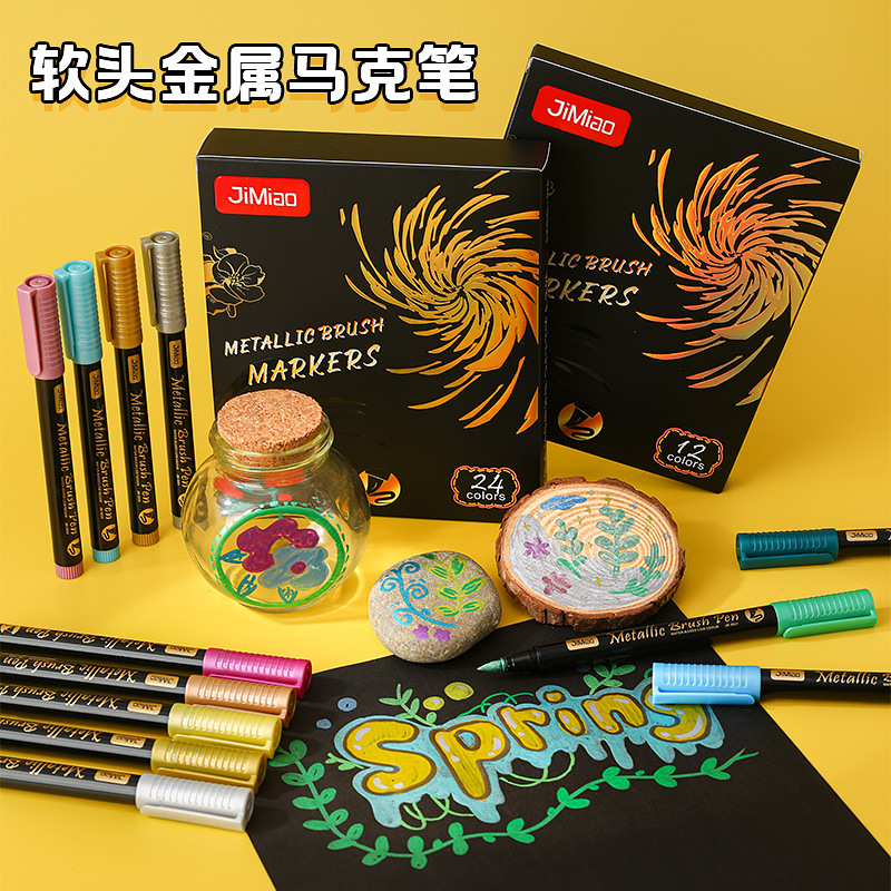 Soft-Bristled Metallic Acrylic Markers for Students, Art Graffiti Pens That Don'T Bleed through Paper, Can Be Layered for Painting, DIY Colored Pens