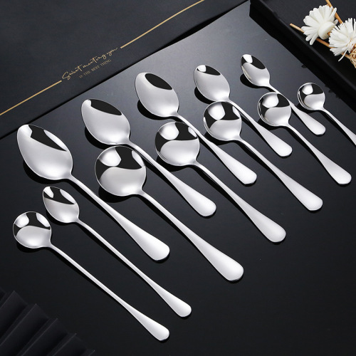 1010 stainless steel spoon household thickened eating round spoon dessert spoon mirror bright western tableware pointed spoon wholesale