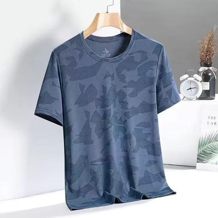 クールアイスシルク Tシャツメンズ半袖貿易新作夏薄手速乾通気性半袖メンズルーズトップ|undefined