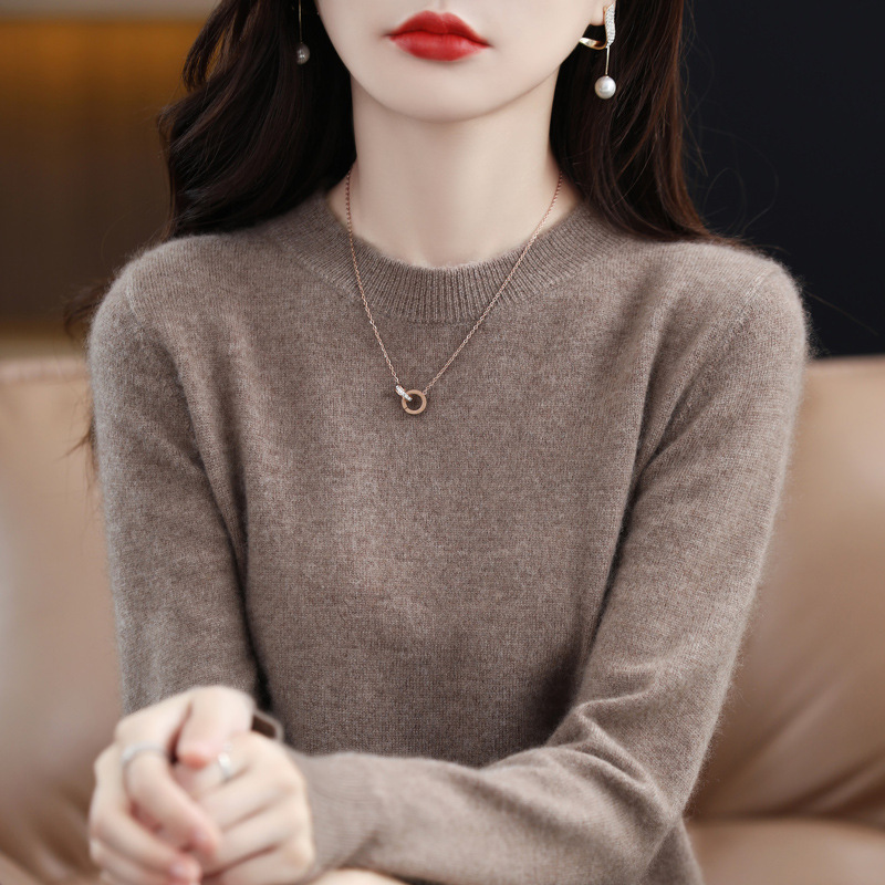 Otoño e Invierno 100% suéter de lana pura de las mujeres de cuello redondo Jersey corto de lana de manga larga suéter recto suéter a juego ropa exterior