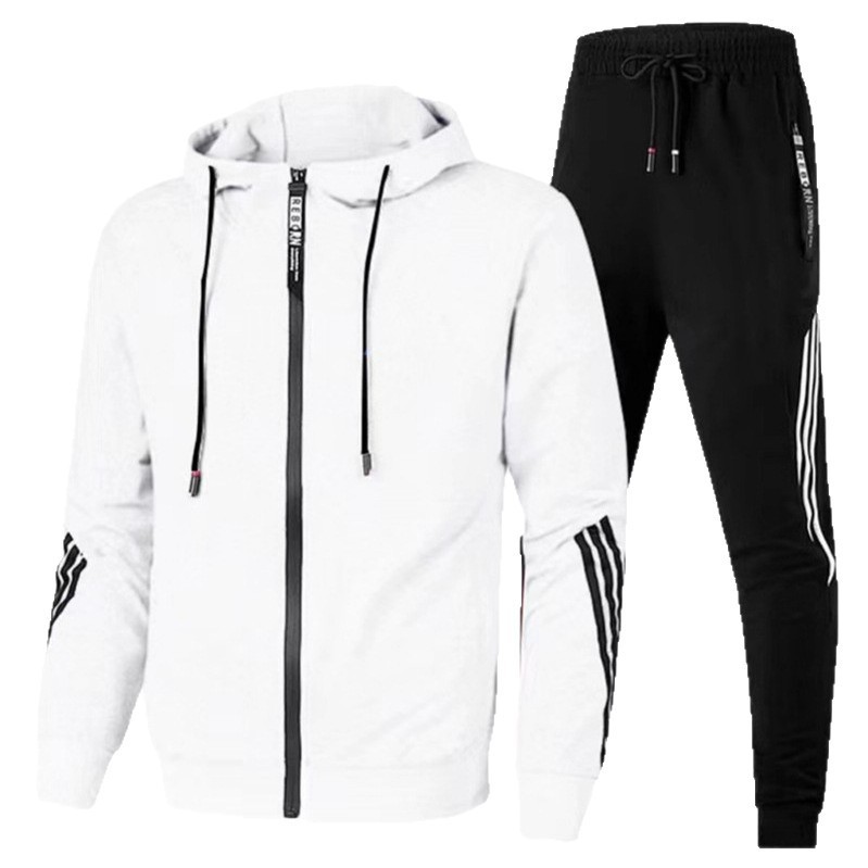 Artesanos al por mayor transfronterizo nuevo hombre juego deportivo casual tres barras con cremallera encapuchada chaqueta deportiva pantalones explosivos