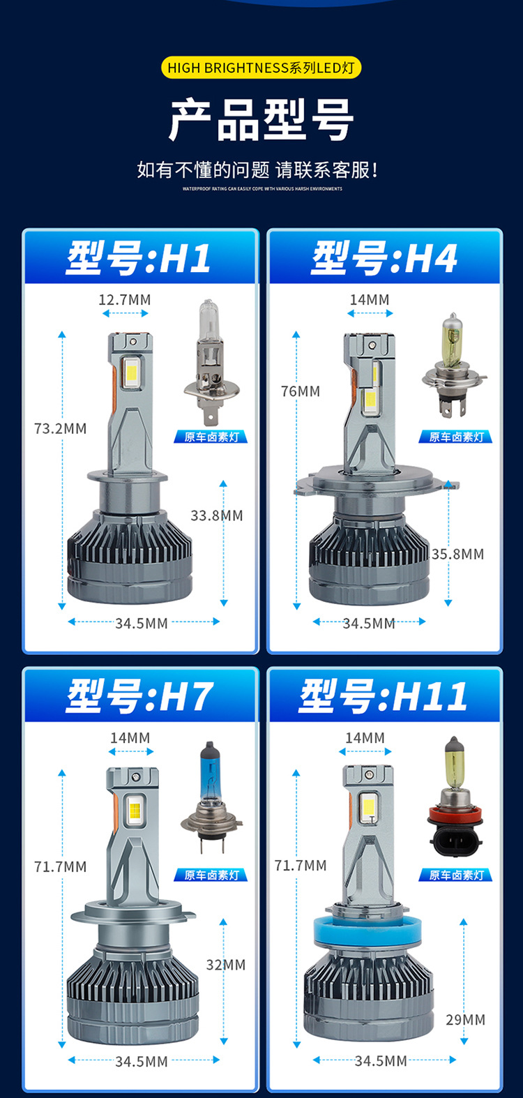 Cross-Border Car Led Headlight 140W High Power Headlight 9005 Far and Low Beam H1 Super Bright H11 Laser H4 Car H7