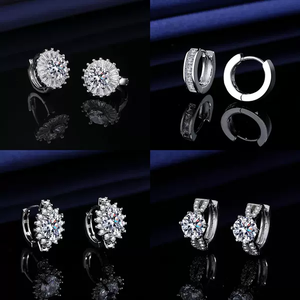 Cross-Border Live Streaming Hot-Selling Simulated Moissanite Earrings for Women, One Carat, Fashionable and Elegant Zircon Ear Clips, Ear Hoops, Ear Accessories