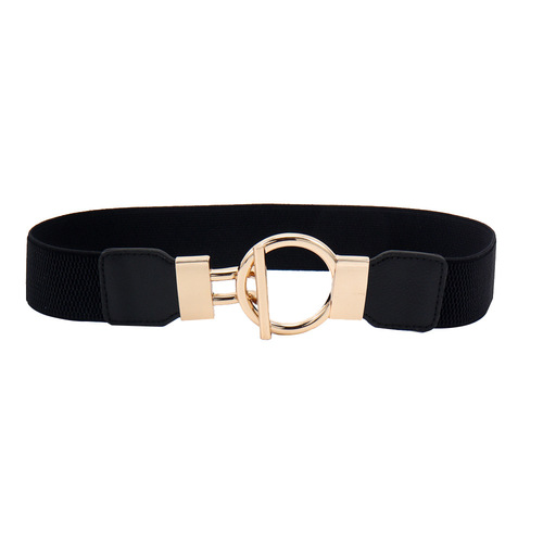 Summer belt for women with wide decorative girdle that can be worn with dresses, Korean style 4cm elastic metal round buckle waist ornament