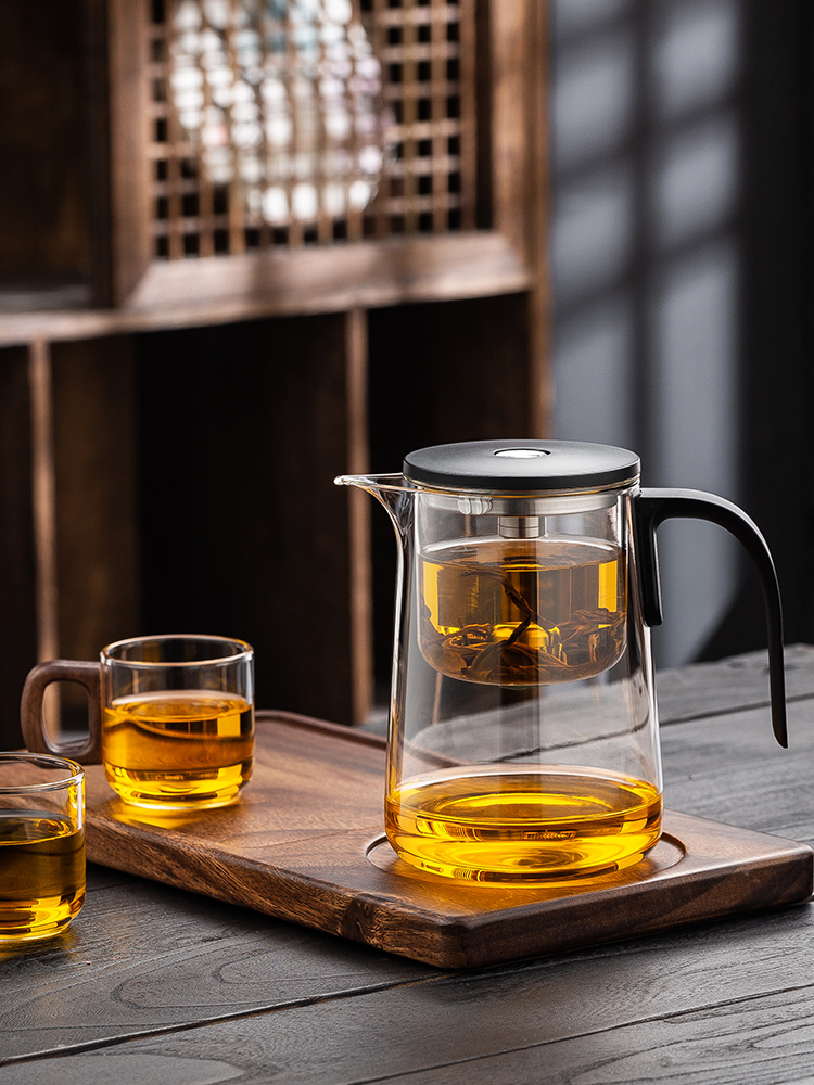 ✅玻璃飘逸杯泡茶壶耐热磁吸按压一键过滤茶水分离杯咖啡闷泡