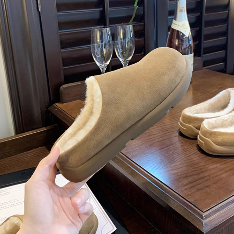 牛皮版葡萄妈同款软乎乎加绒毛鞋外穿保暖一脚蹬全半拖秋冬勃肯鞋