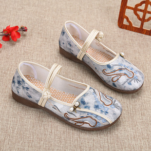 Ethnic style Hanfu old Beijing cloth shoes women's comfortable flat embroidered shoes spring and autumn middle-aged and elderly mother shoes factory direct sales