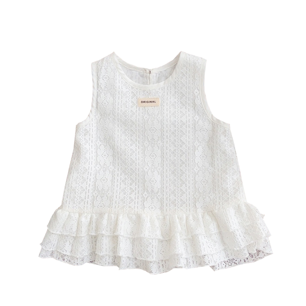 2025 verano nuevo estilo vestido de encaje de niña coreana bebé orejas de madera huecas pantalones anchos fuera de dos piezas