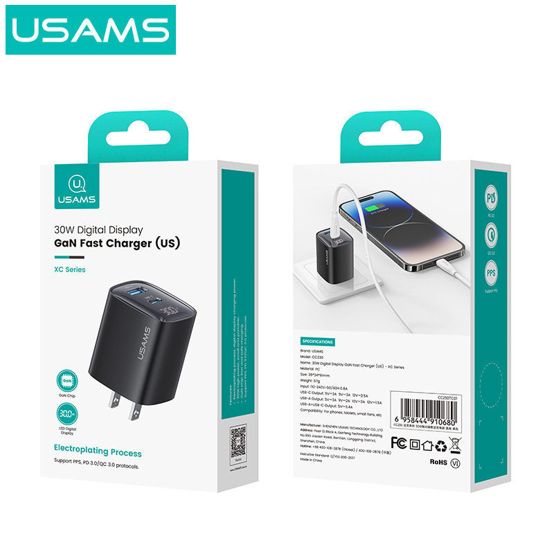 USAMS PD30W cargador de carga rápida para teléfonos móviles digitales para tabletas de Apple TYPEC cabeza de carga estándar británico y estándar europeo